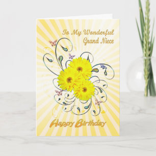 For Grandniece, birthday card with yellow flowers