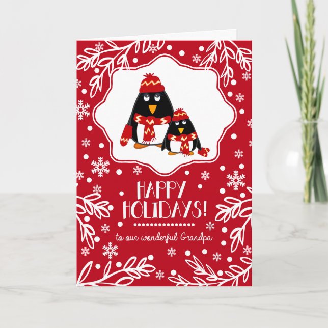 For Grandpa at Christmas Little Penguins Holiday Card (Front)