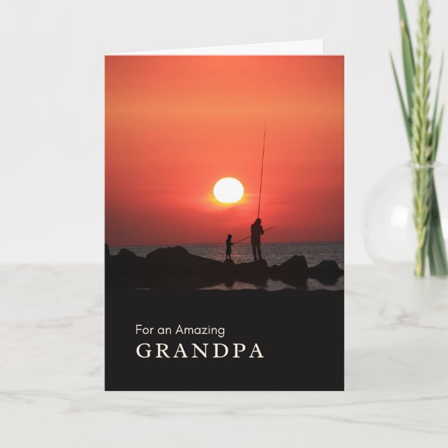 For Grandpa Grandparents Day Fishing at Sunset Card (Front)