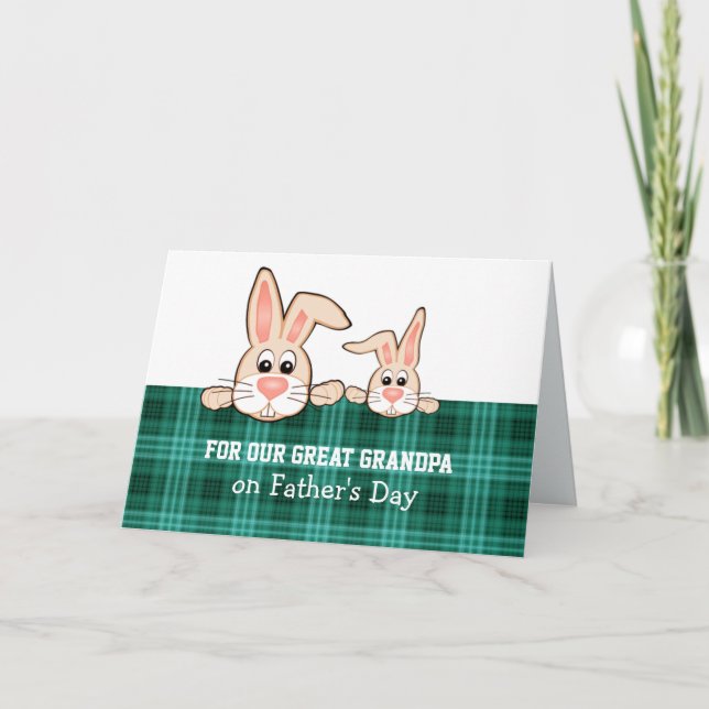 For Grandpa on Father's Day. Two Cute Bunnies Card (Front)