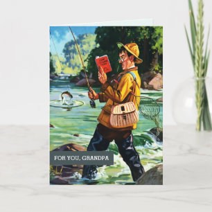 For Grandpa on Father's Day. Vintage Fishing Scene Card