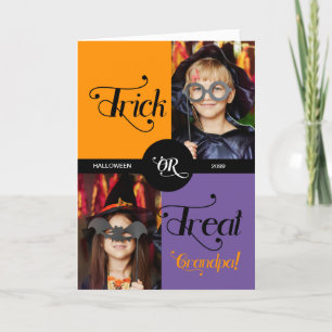 for Grandpa Trick or Treat Halloween Two Photos Holiday Card
