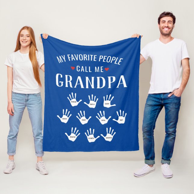 For Grandpa with Grandkids Names Personalised Fleece Blanket (In Situ)