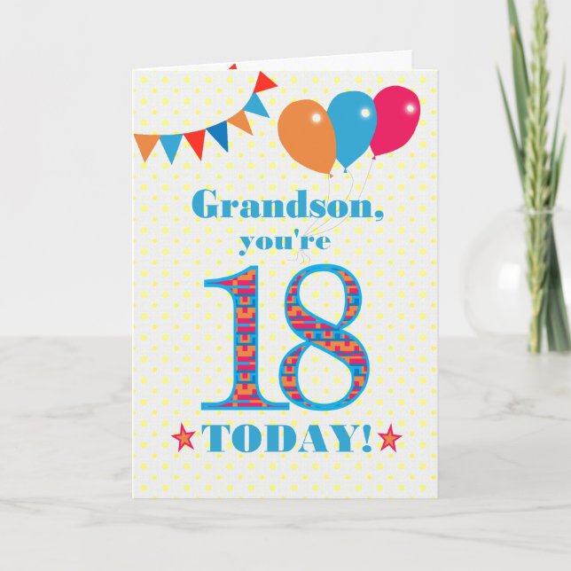 For Grandson 18th Birthday Bunting Balloons Card (Front)