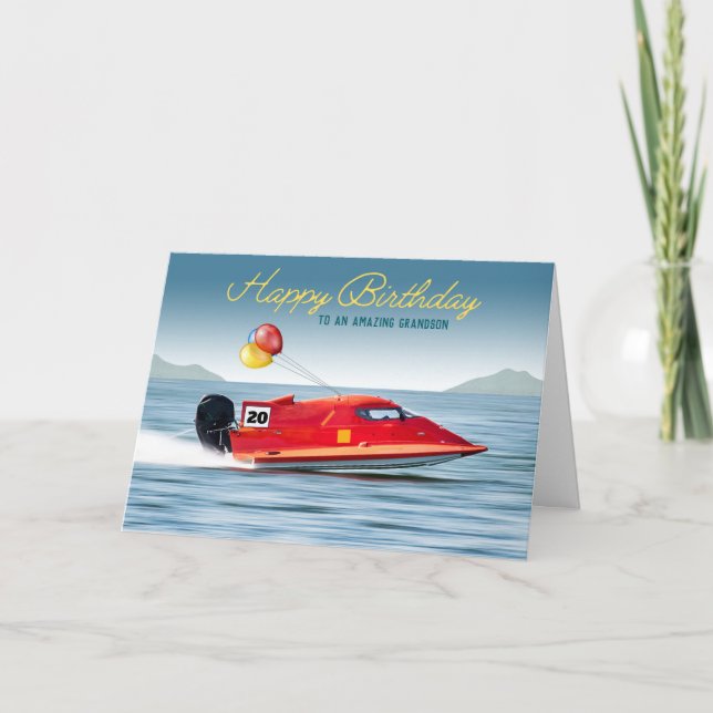 For Grandson 20th Birthday High Performance Boat Card (Front)