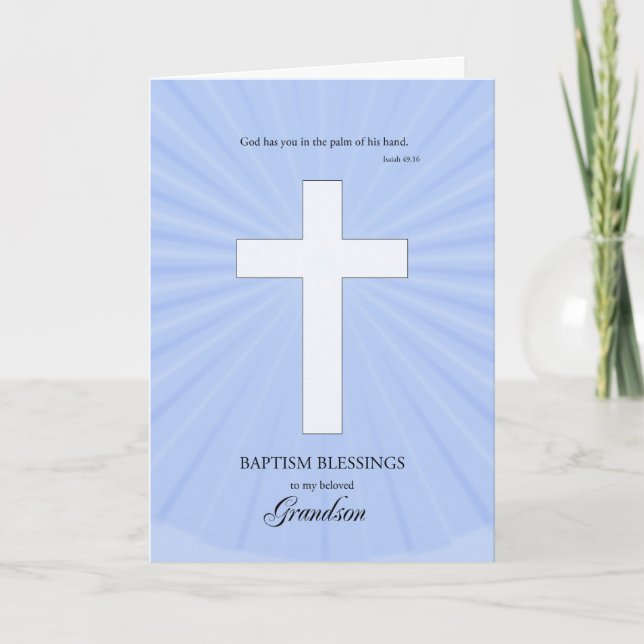 For Grandson Baptism, Glowing Cross Card (Front)
