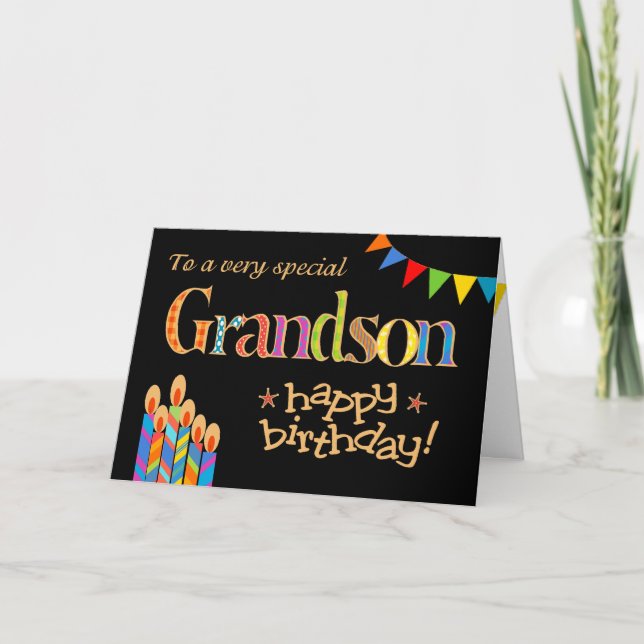 For Grandson Chic Candles, Bunting Birthday Card (Front)