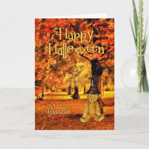 for Grandson Halloween Teddy Bear Witch Card