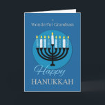 For Grandson Hanukkah Menorah on Dark Blue Card<br><div class="desc">Greet your grandson a “Happy Hanukkah” using this dark blue card that has a Menorah with textured lighted candles on it. This card enables you to share good wishes for your dearest grandson as the holiday is celebrated by the entire Jewish community.</div>