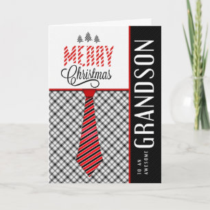 for Grandson Merry Christmas Masculine Necktie Holiday Card