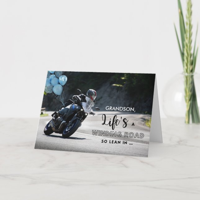 For Grandson Motorcycle Themed Birthday on Curve Card (Front)