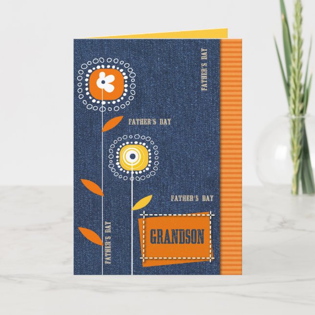 For Grandson on Father's Day Denim Design Card (Front)