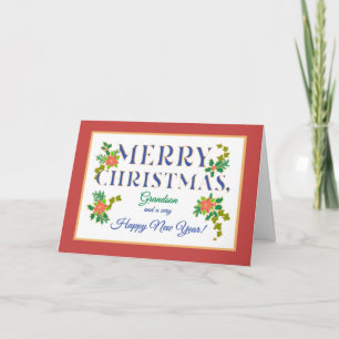 For Grandson Poinsettias, Holly, Ivy Christmas Car Card
