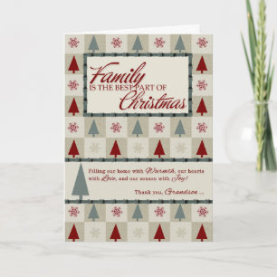 for Grandson Tree and Snowflake Retro Christmas Holiday Card