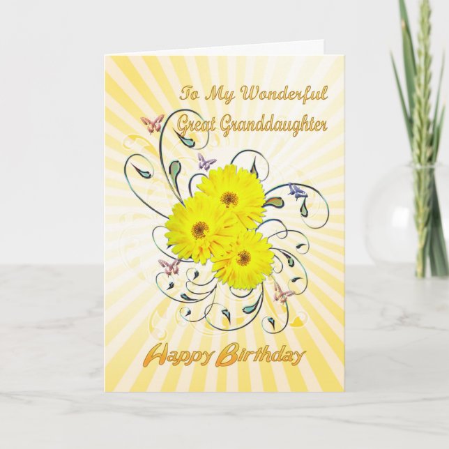 For Great granddaughter, birthday yellow flowers Card (Front)