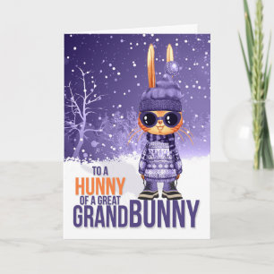 for Great Granddaughter Purple Christmas Bunny Holiday Card