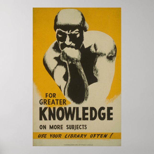 For Greater Knowledge Library Vintage WPA Poster (Front)