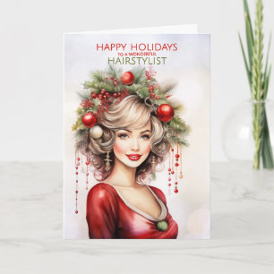 for Hair Stylist Christmas Hairdo in Red and Green Holiday Card