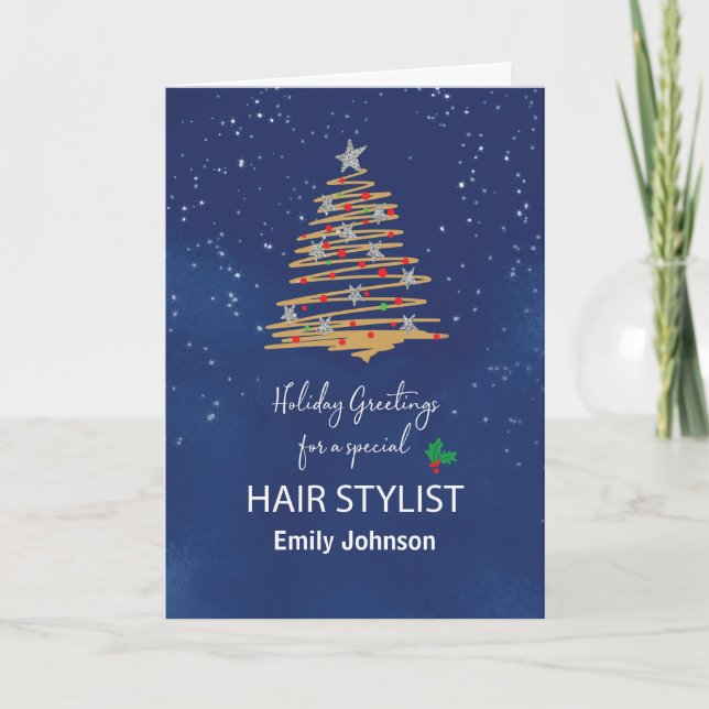 For Hair Stylist Christmas Tree Customisable Name Card (Front)