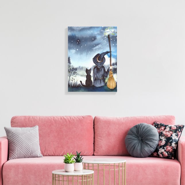 For Halloween Black Cat and The Witch Starry Night Canvas Print (Insitu(LivingRoom))