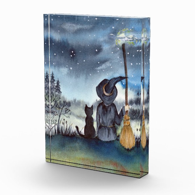 For Halloween Black Cat and The Witch Starry Night Photo Block (Right)
