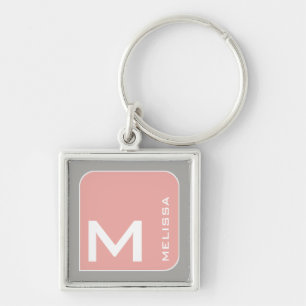 for her a modern pink square logo monogram key ring
