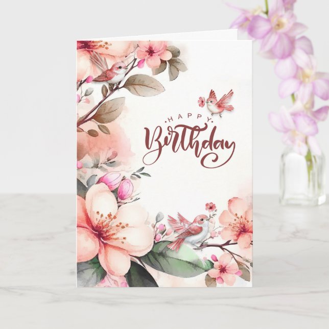 for Her Birthday Botanical with Peach Magnolias Card (Orchid)