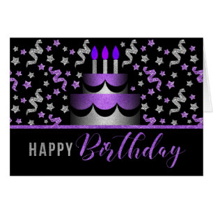 for Her Birthday Cake Purp and Silver Faux Glitter