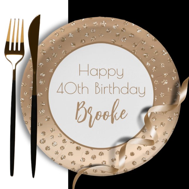 For Her Elegant 40th Birthday Bold Gold Glitter  Paper Plate (Creator Uploaded)