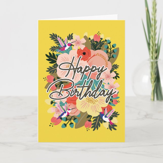 For Her Flowers and Humming Birds Birthday Card (Front)