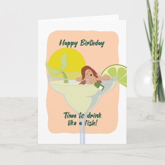 For Her Funny drunken mermaid Birthday Card (Front)