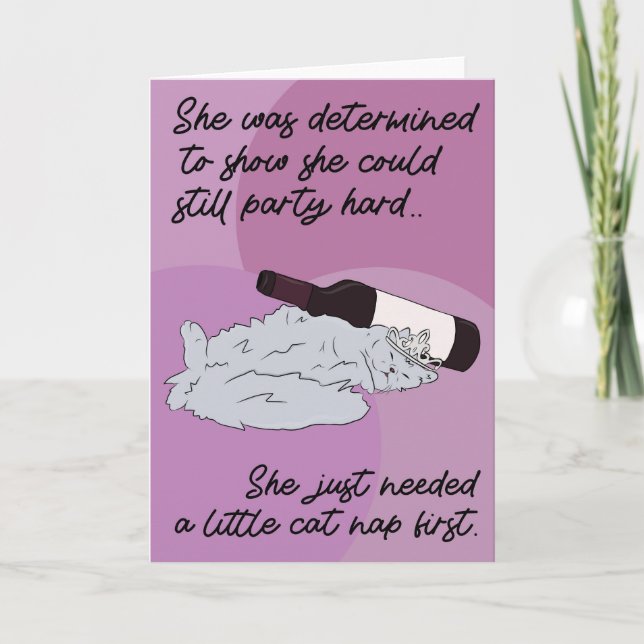 For Her Funny Humour Drunk Cat Birthday Card (Front)