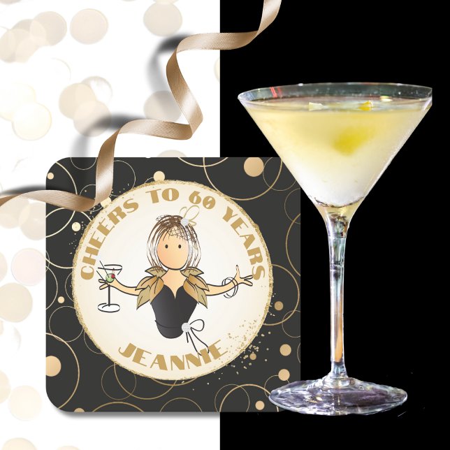 For Her Gold Black Cheers to 60 Fabulous Birthday  Square Paper Coaster (Creator Uploaded)