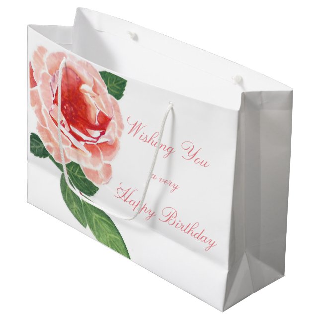 For Her Happy Birthday Pink Rose Large Gift Bag (Front Angled)