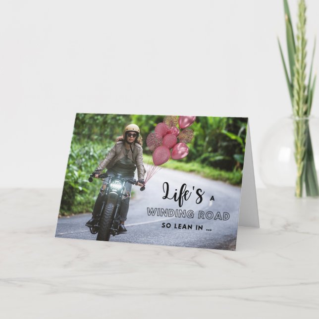 For Her Motorcycle Themed Birthday on Curve Card (Front)