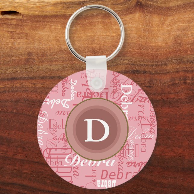 for her . personalised pink monogram key ring (Front)