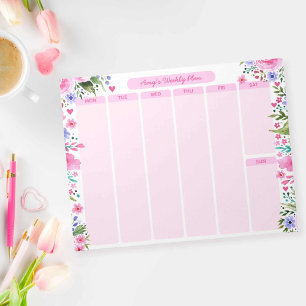 For Her Pink Watercolor Floral Weekly Plan Notepad