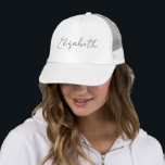 For Her Script Name Elegant Girls' Modern Trucker Hat<br><div class="desc">Personalised Initial Letter Name For Him For Her Template Elegant Trendy White Trucker Hat.</div>