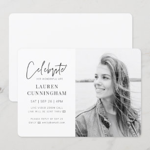 For Her Virtual Celebration of Life Modern Photo Invitation