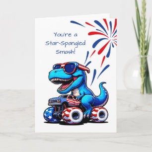 For Him 4th of July Dinosaur T-Rex Riding Truck Card