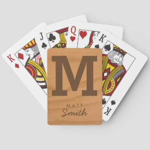 for him a stylish monogram on faux wood playing cards