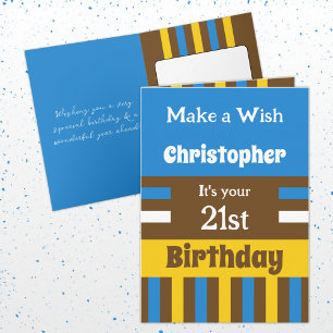 For him add name blue special 21st birthday card