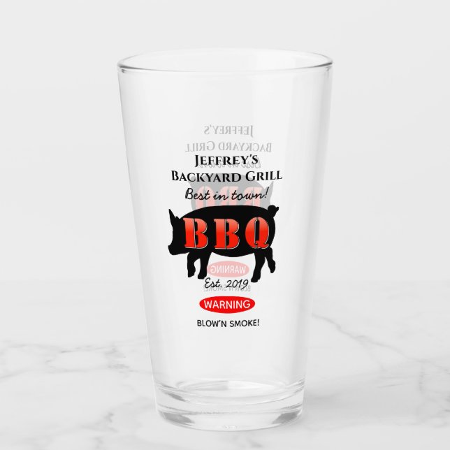 For Him Backyard Grilling BBQ Pint Beer Drinking Glass (Front)