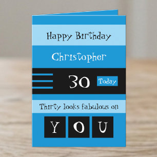 For him blue and black 30th birthday card