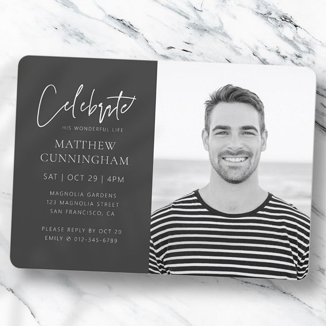 For Him Celebration of Life Modern Simple Photo Invitation (Creator Uploaded)