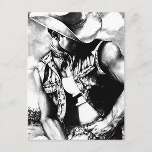 For Him Cool Western Cowboy Original Art Drawing Postcard