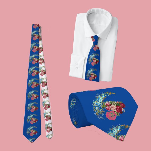 For Him Dark Blue Rustic Rose Valentine Floral Nec Tie (For Him Dark Blue Rustic Rose Valentine Floral Fun Neck Tie)