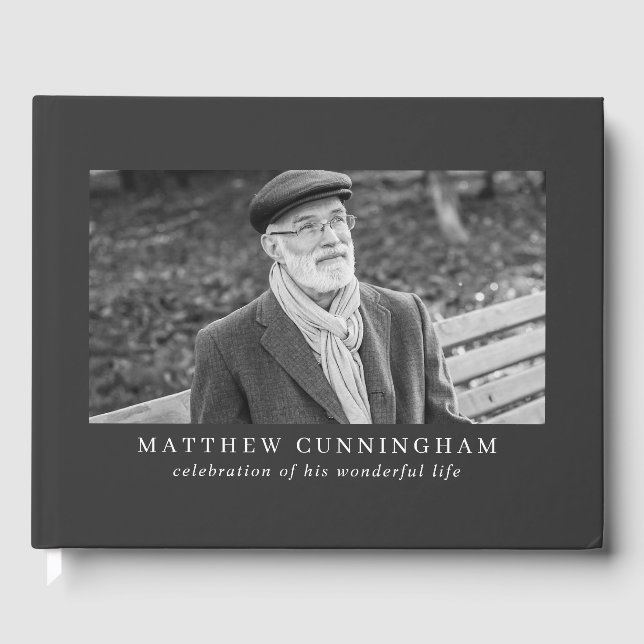 For Him Memorial Elegant Modern Simple Photos Guest Book (Front)