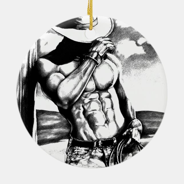 For Him Men's Art Cowboy Bodybuilder Christmas Ceramic Tree Decoration (Back)