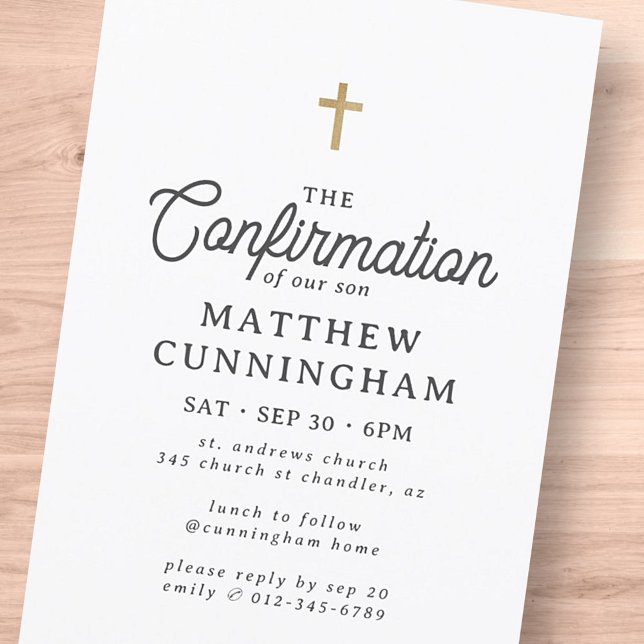For Him Simple Modern Elegant Cross Confirmation Invitation (Creator Uploaded)